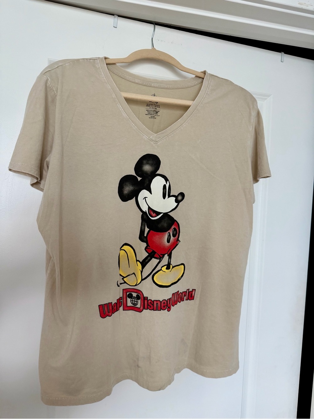 Disney Tan Mickey Mouse Graphic V-Neck Tee